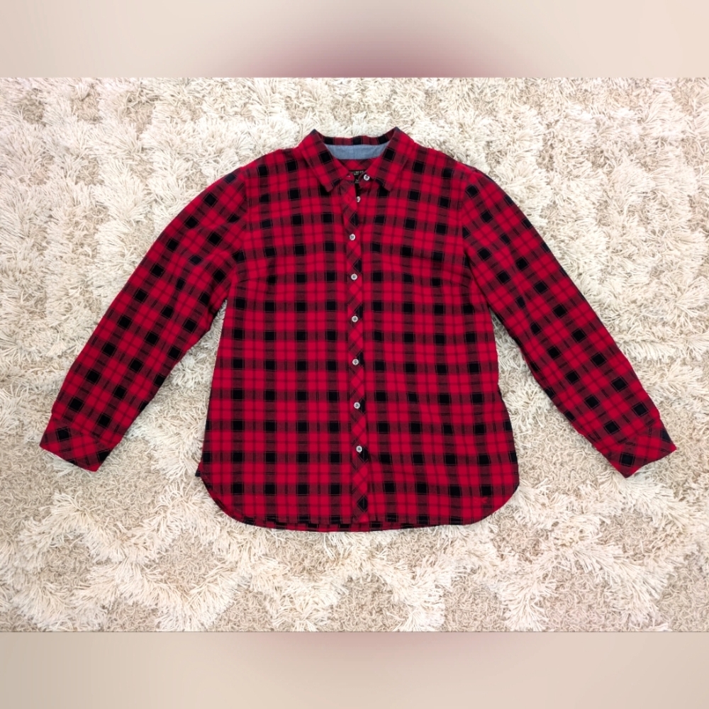 Talbots Red & Black Buffalo Plaid Shirt - Large Petite